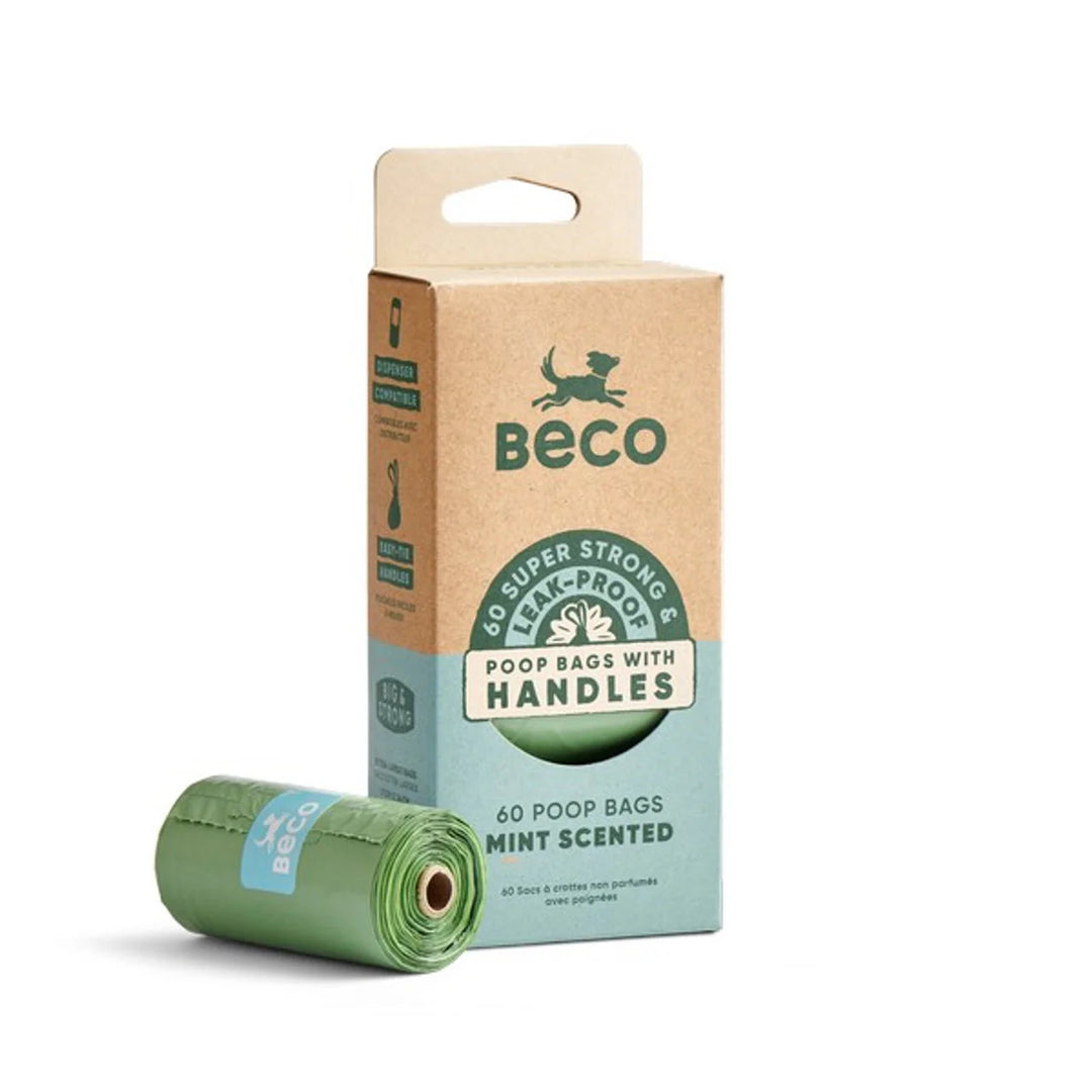 Beco pet poop bags with packaging on a white background